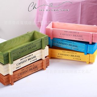 (Tặng Sỏi) Chậu Gỗ Cafedo Nhiều Màu Trồng Cây